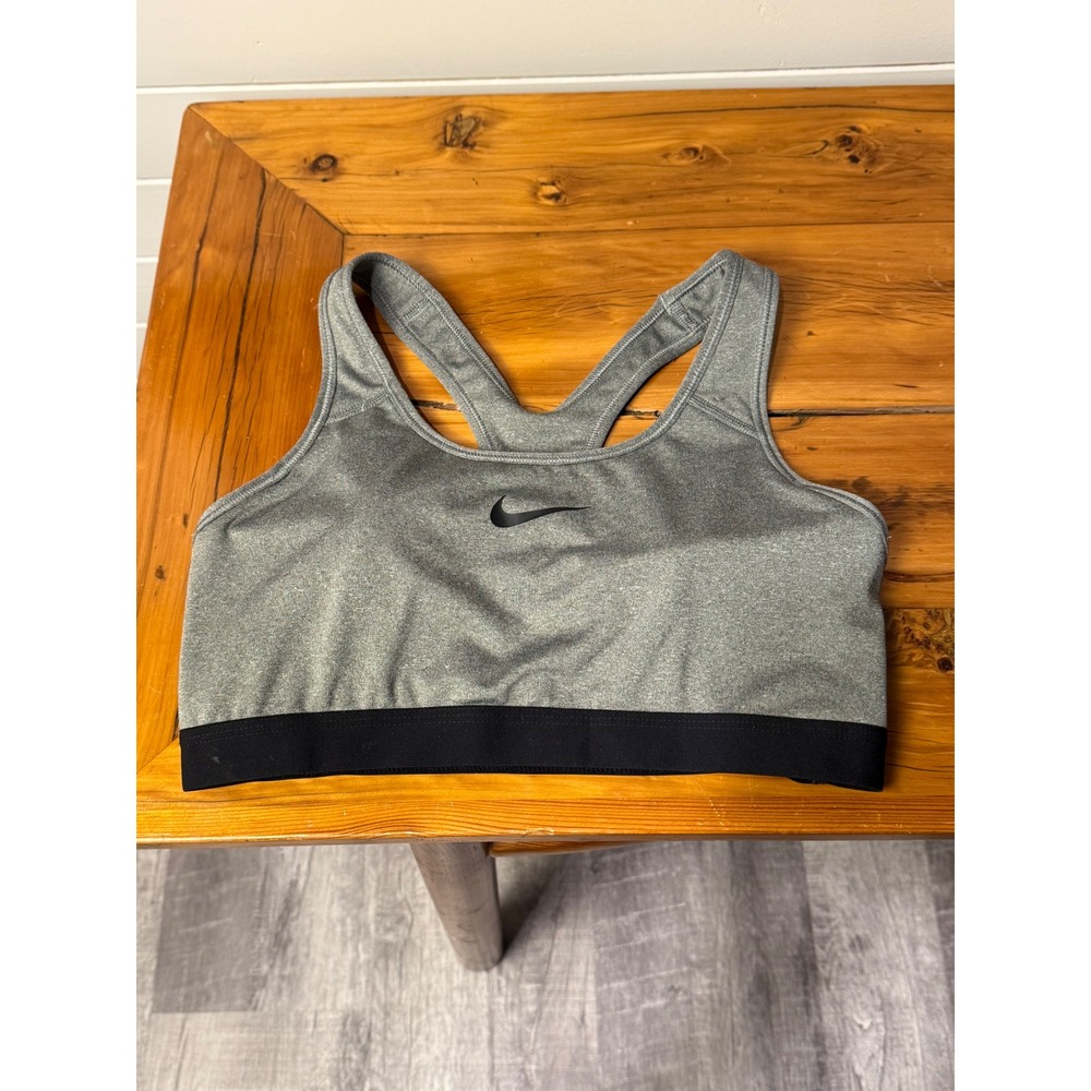 Nike Dri-FIT Racerback Sports Bra Grey Black Swoosh 823312-092 Womens‎ Large